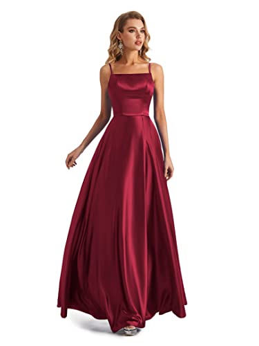 Lecureler Ballkleid aus Satin mit Spaghetti-Trägern, burgunderfarben, 40 von Lecureler