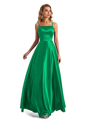 Lecureler Ballkleid aus Satin mit Spaghetti-Trägern, grün, 34 von Lecureler