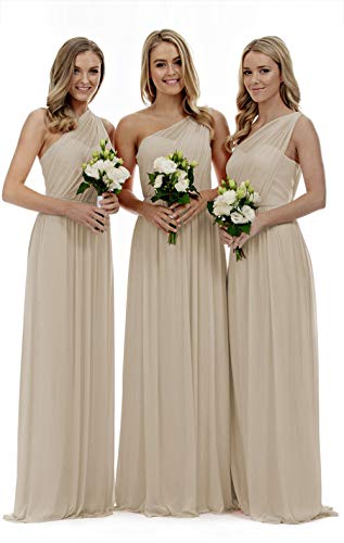 Lecureler Langes, einschultriges Ballkleid für Brautjungfern, champagnerfarben, 38 von Lecureler