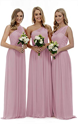 Lecureler Langes, einschultriges Ballkleid für Brautjungfern, rosa - dusty pink, 44 von Lecureler