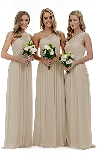 Lecureler Langes, einschultriges Ballkleid für Brautjungfern, champagnerfarben, 40 von Lecureler