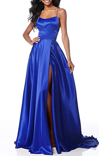 Lecureler Langes Satin-Spaghettiträger-Ballkleid von Lecureler