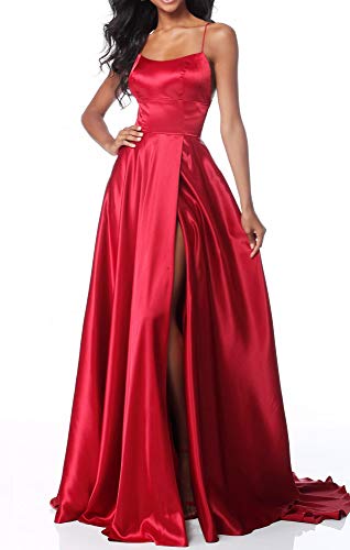 Lecureler Langes Satin-Spaghettiträger-Ballkleid von Lecureler