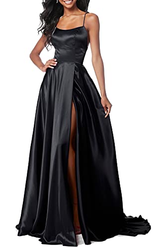 Lecureler Langes Satin-Spaghettiträger-Ballkleid von Lecureler