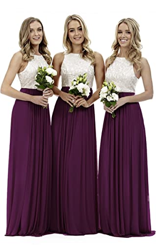 Lecureler Langes Spitzenkleid für Abschlussball und Brautjungfer, grape, 48 von Lecureler
