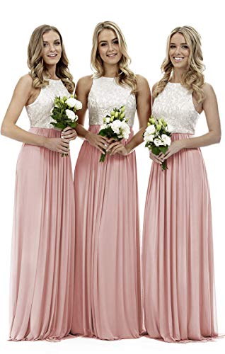 Lecureler Langes Spitzenkleid für Abschlussball und Brautjungfer, blush, 36 von Lecureler