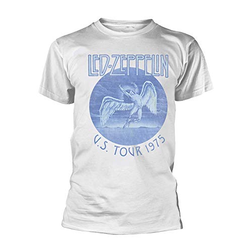 Led Zeppelin Tour 75 Männer T-Shirt weiß S 100% Baumwolle Band-Merch, Bands von Led Zeppelin