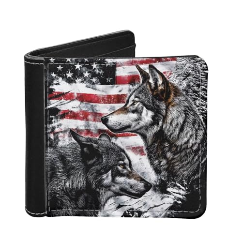 LedBack Fashion Print Slim PU Leder Herren Bi-fold Wallet mit Kreditkartenfach, Amerikanische Flagge Wolf, Modern LedBack Fashion Print Slim PU Leder Herren Bi-fold Wallet mit Kreditkartenfach, Amerikanische Flagge Wolf, Modern von LedBack