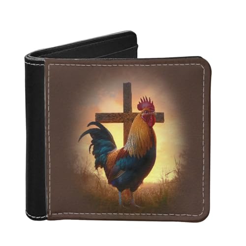 LedBack Fashion Print Slim PU Leder Herren Bi-fold Wallet mit Kreditkartenfach, Kruzifix-Hahn, Modern LedBack Fashion Print Slim PU Leder Herren Bi-fold Wallet mit Kreditkartenfach, Kruzifix-Hahn, Modern von LedBack