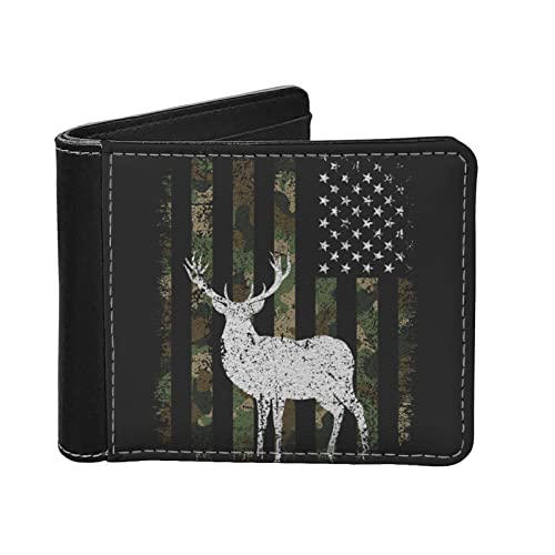 LedBack Herren Slim Bi-fold Brieftaschen PU Leder RFID Blockierung Brieftasche Reise Geld Clip, Amerikanische Flagge Hirsch Camo Jagd, Modern von LedBack