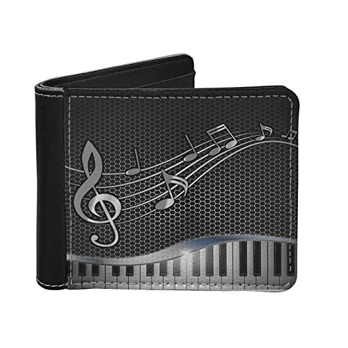 LedBack Herren Slim Bi-fold Brieftaschen PU Leder RFID Blockierung Brieftasche Reise Geld Clip, Klaviertastatur Musiknoten, Modern von LedBack