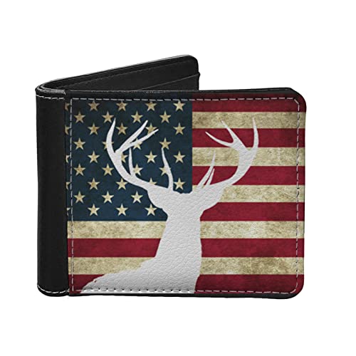 LedBack Herren Slim Bi-fold Geldbörsen PU Leder RFID Blocking Wallet Reise Geldklammer, Amerikanische Flagge Hirsch, Modern von LedBack