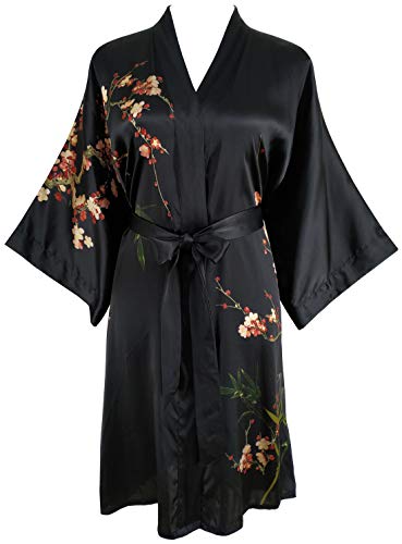 Ledamon Damen Kimono Kurzer Bademantel aus 100% Seide (Schwarz) von Ledamon