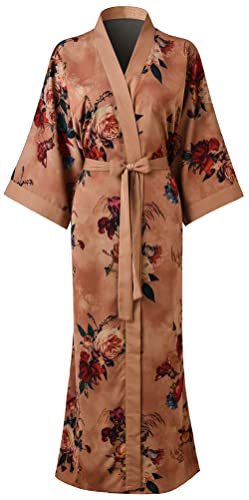 Ledamon Damen Kimono Robe Lang für Frauen - Pocket Floral Bademantel Nachthemd (Champagner) von Ledamon