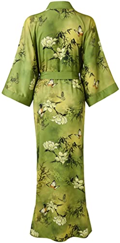 Ledamon Damen Kimono Robe Lang für Frauen - Pocket Floral Bademantel Nachthemd (Grün/Gelb) von Ledamon