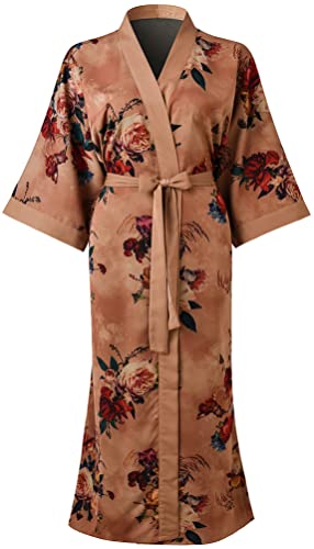 Ledamon Damen Plus Größe Kimono Robe lang für Frauen - Tasche Floral Bademantel Nachthemd (Champagner) von Ledamon