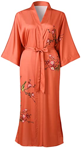 Ledamon Damen Plus Größe Kimono Robe lang für Frauen - Tasche Floral Bademantel Nachthemd (Orange) von Ledamon