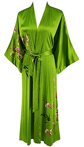 Ledamon Damen Seide Kimono Robe Bademantel, 100% Seide - klassische Floral Morgenmantel Nachthemd (Fruit Green) von Ledamon