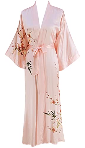 Ledamon Damen Seide Kimono Robe Bademantel, 100% Seide - klassische Floral Morgenmantel Nachthemd (Hellrosa) von Ledamon