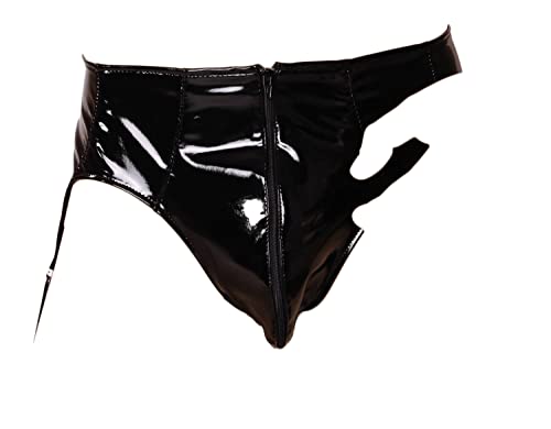 Ledapol - Glänzender heißer Herren Lack Slip mit Zip und Strapsen schwarz - Gr. XL von Ledapol