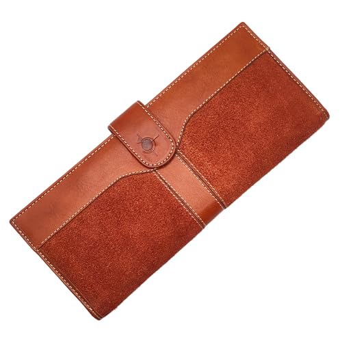 Leddy Living Lange Herren-Geldbörse aus echtem Wildleder, handgefertigt in Italien, mit 12 Kartenfächern, 2 Scheckfächern, 8 Taschen für Banknoten, Verschluss mit Knopf, elegantes Handwerk, braun von Leddy Living