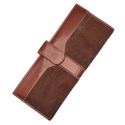 Leddy Living Lange Herren-Geldbörse aus echtem Wildleder, handgefertigt in Italien mit 6 Kartenfächern, Scheckfach und 4 Taschen für Banknoten, Verschluss mit Knopf, elegant, handwerklich, dunkelbraun von Leddy Living