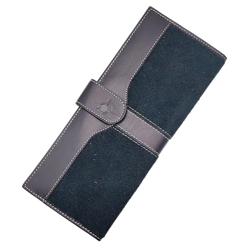 Leddy Living Lange Herren-Geldbörse aus echtem Wildleder, handgefertigt in Italien mit 6 Kartenfächern, Scheckfach und 4 Taschen für Banknoten, Verschluss mit Knopf, elegant, handwerklich, Schwarz von Leddy Living