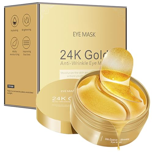 Ledeak 24K Gold Augenpads Gegen Falten, 60 Stück Feuchtigkeitsspendend Hydrogel Augenmaske, Anti-Aging gegen Augenringe, Deep Hydration Eye Patches, Eye Mask Augenpatches für Männer und Frauen von Ledeak