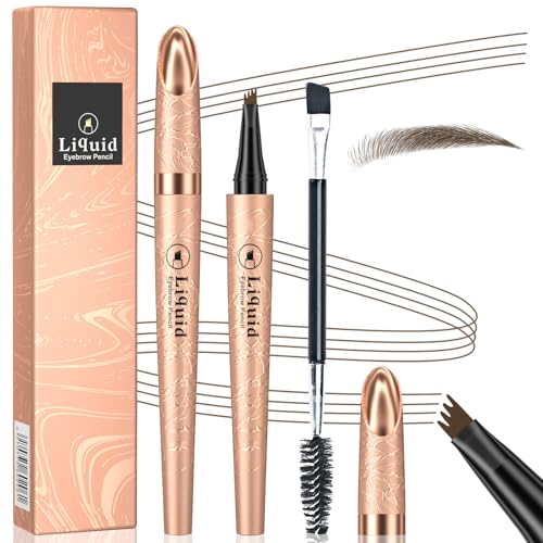 Ledeak 3D Microblading Augenbrauenstift, Magischer Augenbrauenstift Wasserfest Wischfest mit 4 Gabelspitze, Eyebrow Pencil Augenbrauen Stift Augenbrauenformer für Natürlich Aussehende (Hellbrauner) von Ledeak