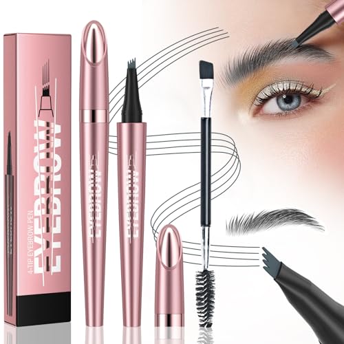 Ledeak Augenbrauenstift Wasserfest, 3D Magischer Microblading Augenbrauenstift, Eyebrow Pencil mit 4 Gabelspitze, Augenbrauen Stift Wischfest Brow Pencil für Damen und Anfänger (Grauer) von Ledeak