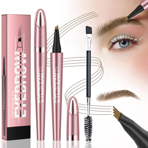 Ledeak Augenbrauenstift Wasserfest, 3D Magischer Microblading Augenbrauenstift, Eyebrow Pencil mit 4 Gabelspitze, Augenbrauen Stift Wischfest Brow Pencil für Damen und Anfänger (Hellbrauner) von Ledeak
