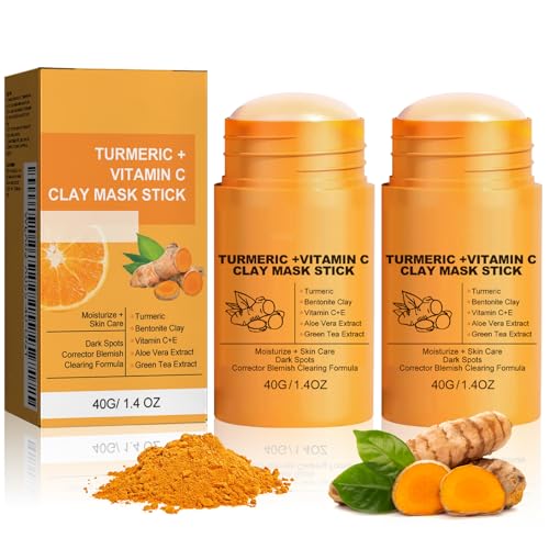 Ledeak Kurkuma Clay Stick Maske, 2er Pack Vitamin C Gesichtsmaske für Porenreinigung, Akne-Narben, Dunkle Flecken, Heilerde Maske Turmeric Face Mask, Moisturising Clay Face Mask für Männer & Frauen von Ledeak