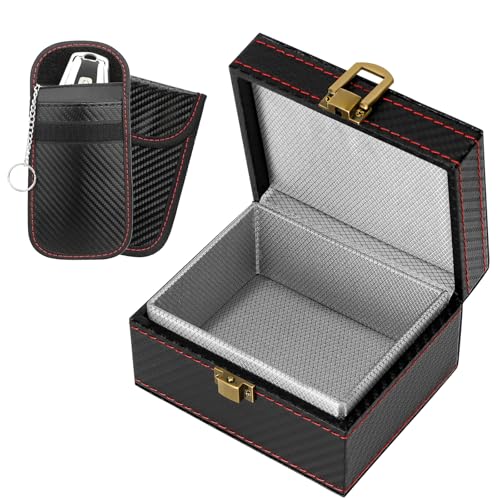 Ledebouk Keyless Go Schutz Autoschlüssel Box, Strahlenschutz Keyless Go Schutz Box & 2 Faraday Bag, Faraday Box Tasche Autoschlüssel Schutz Keyless, für Autoschlüssel Safe (Schwarz, 115 x 95 x 65 mm) von Ledebouk