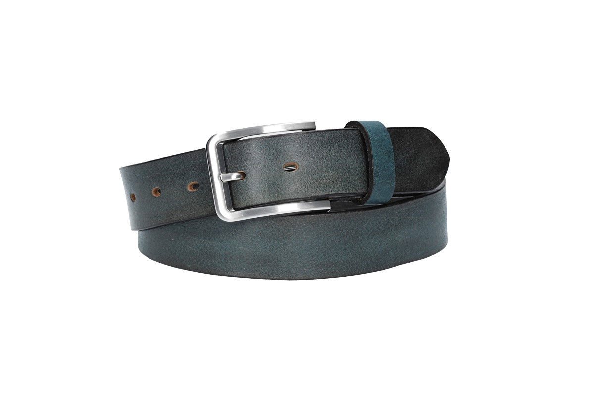 Leder Bazlen Ledergürtel Blau, Marine 35mm mit Dornschließe in Silber (LB1170B35M-450) sehr weiches Vollrindleder von Leder Bazlen