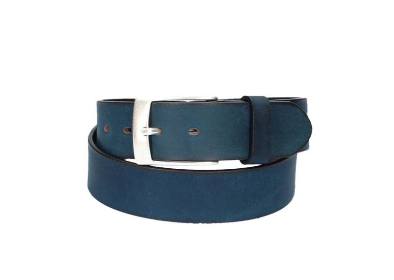 Leder Bazlen Ledergürtel Blau, Marine 40mm mit Dornschließe in Silber (LB1154B40-490, 1-St) sehr weiches Vollrindleder von Leder Bazlen