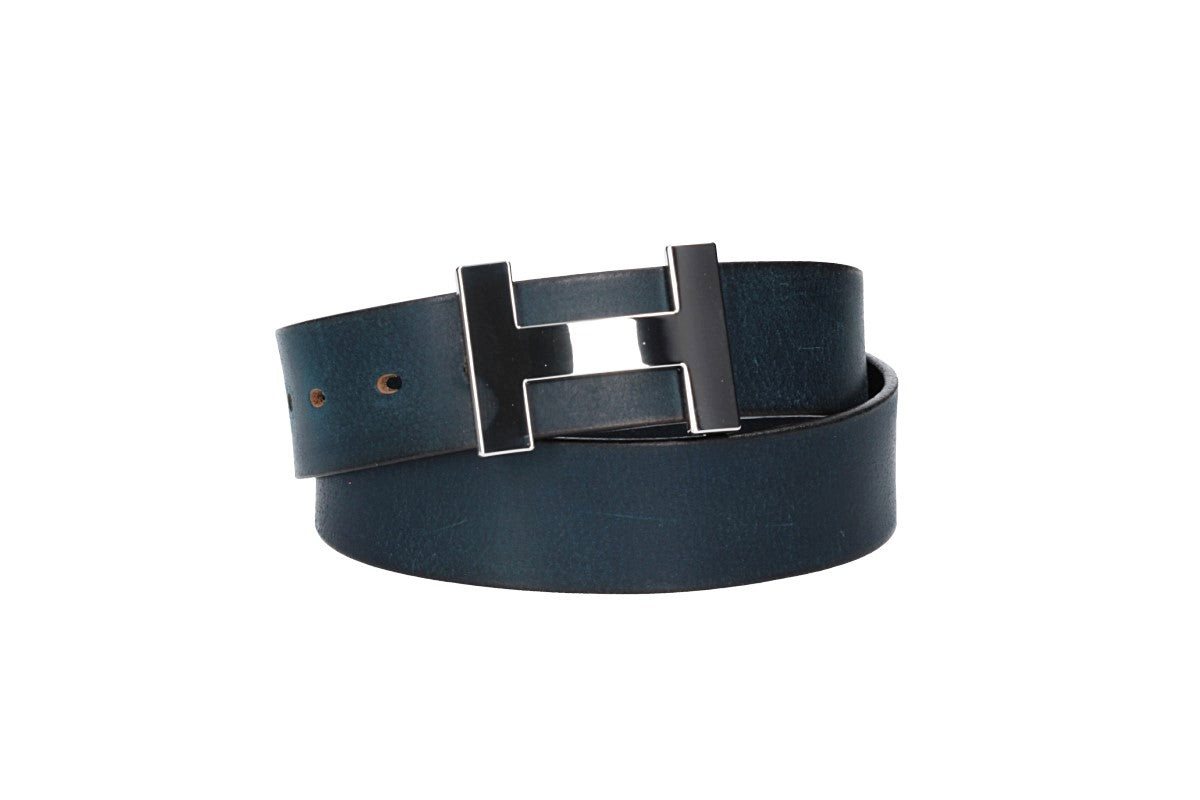 Leder Bazlen Ledergürtel Blau, Marine 40mm mit H-Schließe in Silber (LB1163B40E-490) sehr weiches Vollrindleder von Leder Bazlen