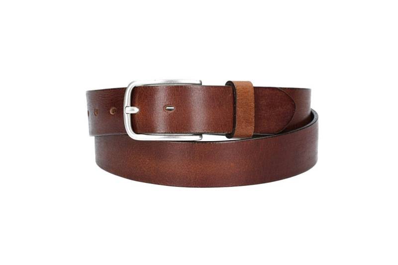 Leder Bazlen Ledergürtel Cognac 35mm mit Dornschließe in Silber (LB1161B35-640, 1-St) sehr weiches Vollrindleder von Leder Bazlen