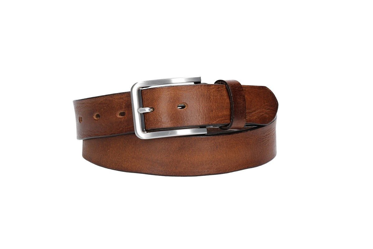 Leder Bazlen Ledergürtel Cognac 35mm mit Dornschließe in Silber (LB1161B35M-660) sehr weiches Vollrindleder von Leder Bazlen