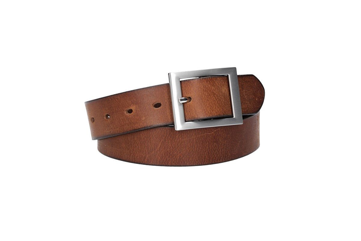 Leder Bazlen Ledergürtel Cognac 35mm mit Vollschließe in Silber (LB1156B35G-640) sehr weiches Vollrindleder von Leder Bazlen