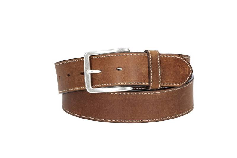 Leder Bazlen Ledergürtel Cognac 40mm abgenäht mit Dornschließe in Silber (LB1132B40N-660, 1-St) sehr weiches Vollrindleder von Leder Bazlen