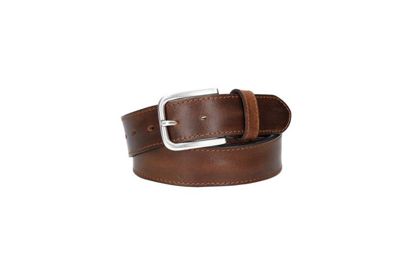Leder Bazlen Ledergürtel Cognac 40mm abgenäht mit Dornschließe in Silber (LB1161B40-N-660, 1-St) sehr weiches Vollrindleder von Leder Bazlen