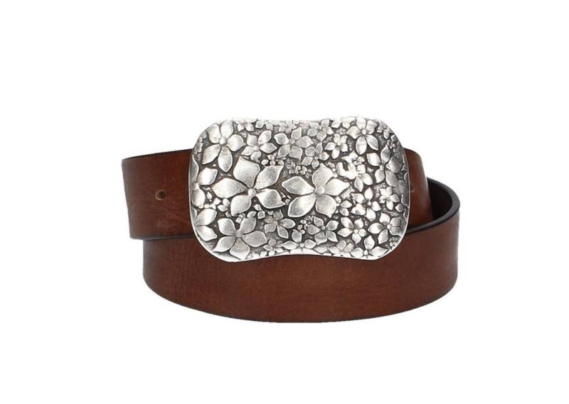 Leder Bazlen Ledergürtel Cognac 40mm mit Blumenschließe, Koppelschließe (LB1161B40C-660, 1-St) sehr weiches Vollrindleder von Leder Bazlen