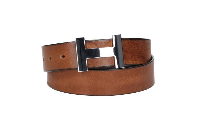 Leder Bazlen Ledergürtel Cognac 40mm mit H-Schließe in Silber (LB1161B40E-660, 1-St) sehr weiches Vollrindleder von Leder Bazlen
