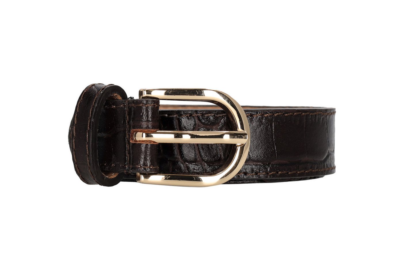 Leder Bazlen Ledergürtel Dunkelbraun mit Kroko-Prägung – 2,5cm Breit, Gold-Oval Schließe von Leder Bazlen