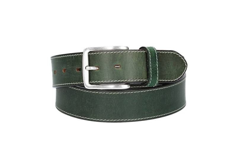 Leder Bazlen Ledergürtel Grün 40mm abgenäht mit Dornschließe in Silber (LB1135B40N-590, 1-St) sehr weiches Vollrindleder von Leder Bazlen