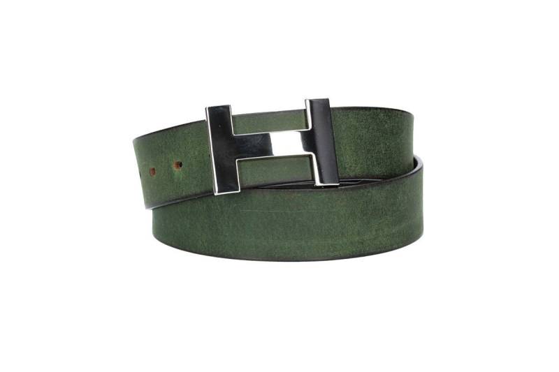 Leder Bazlen Ledergürtel Grün 40mm mit H-Schließe in Silber (LB1157B40E-590, 1-St) sehr weiches Vollrindleder von Leder Bazlen