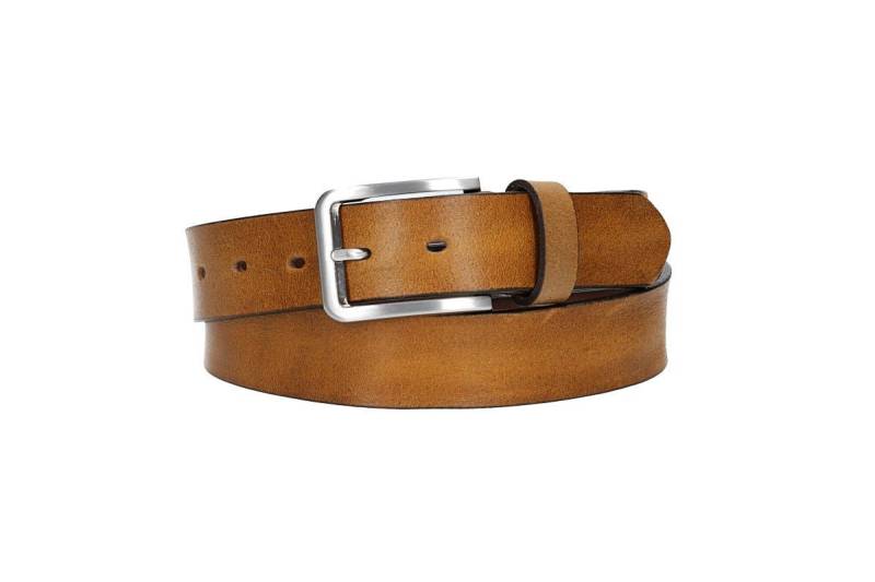 Leder Bazlen Ledergürtel Ocker, Senfgelb 35mm mit Dornschließe in Silber (LB1172B35M-250, 1-St) sehr weiches Vollrindleder von Leder Bazlen