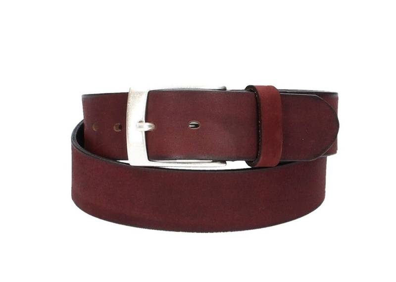 Leder Bazlen Ledergürtel Rot, Bordeaux 40mm mit Dornschließe in Silber (LB1150B40-390, 1-St) sehr weiches Vollrindleder von Leder Bazlen