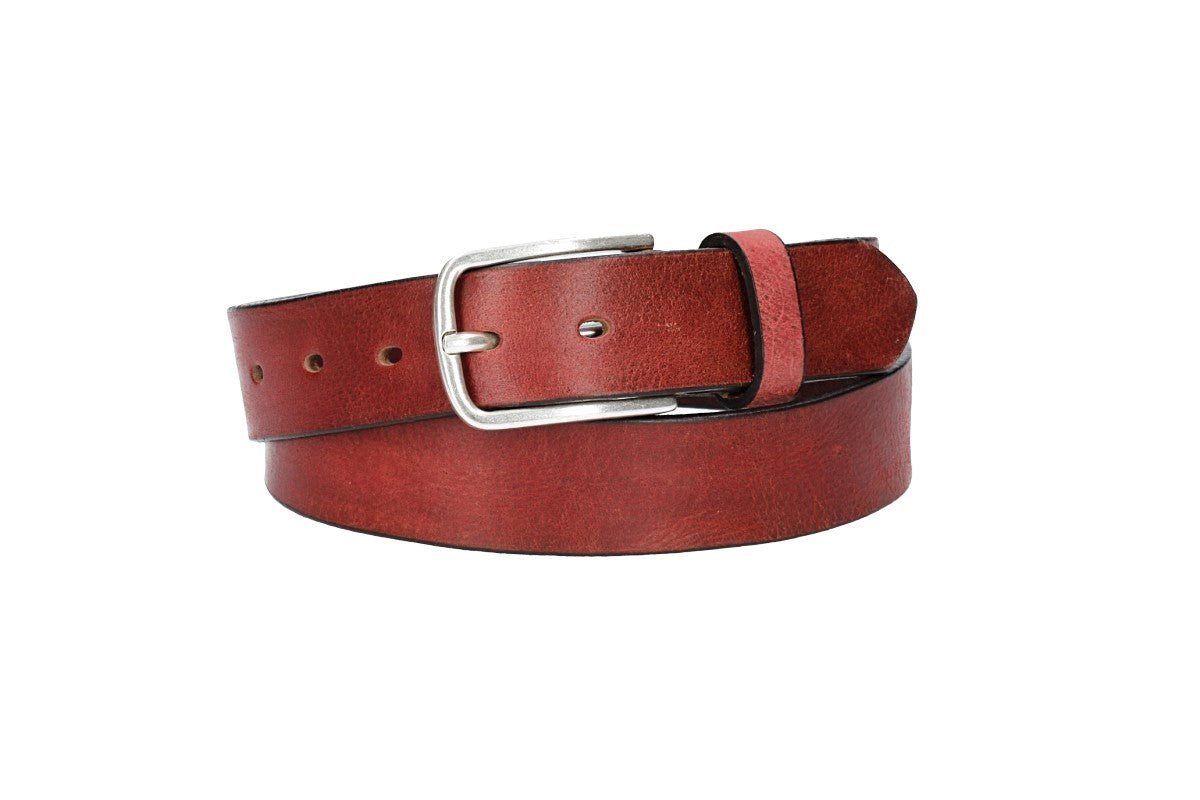 Leder Bazlen Ledergürtel Rot 35mm mit Dornschließe in Silber (LB1174B35-350) sehr weiches Vollrindleder von Leder Bazlen