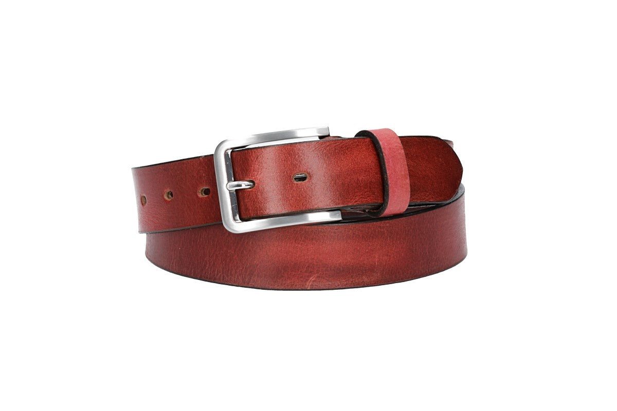 Leder Bazlen Ledergürtel Rot 35mm mit Dornschließe in Silber (LB1174B35M-350) sehr weiches Vollrindleder von Leder Bazlen